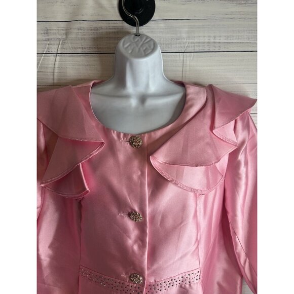 Satin Jacket 22W Pink Barbie Evening Fancy Ruffle Collar Crystal Sequins Closure - Picture 5 of 15